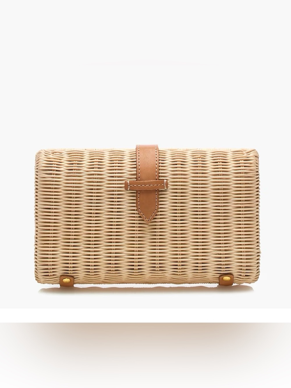J Crew Woven Raffia Clutch with Leather Trim - Tan